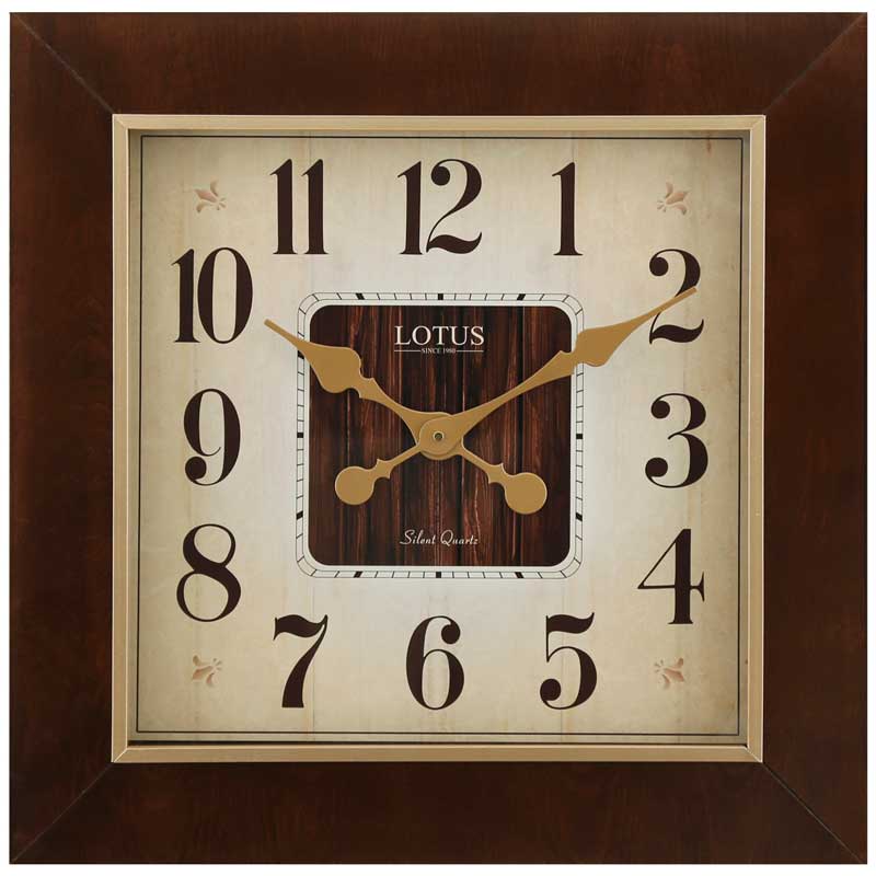 ساعت دیواری چوبی لوتوس مدل 9914 مربع
